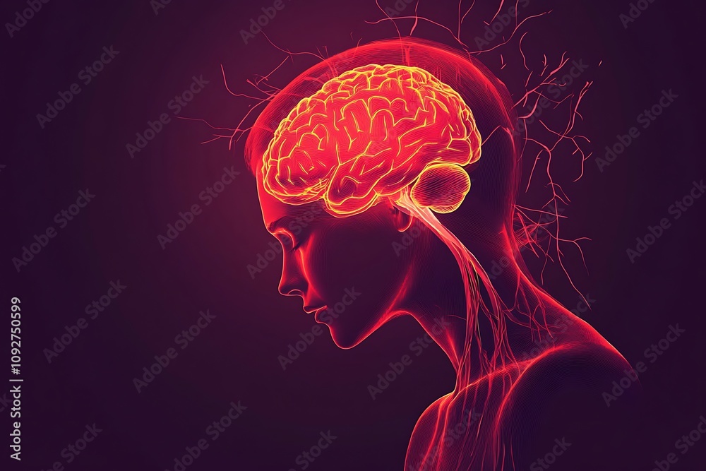 Illuminated Female Head Showing Brain Anatomy Illuminated Female Head Showing Brain Anatomy