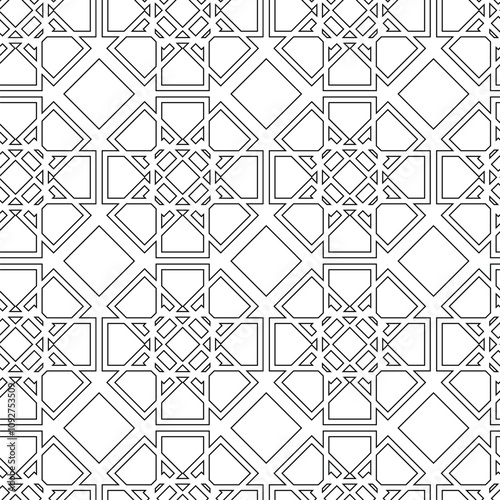 Abstract geometric pattern with crosses, stripes, lines. Seamless vector background. White and black ornament. Modern reticulated graphic design.