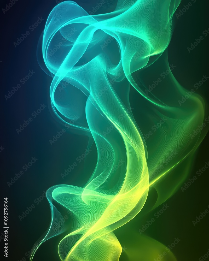 Fluid lines of vibrant blue and green twist and flow against a dark backdrop, creating a mesmerizing abstract design perfect for branding and decorative projects Fluid lines of vibrant blue and green twist and flow against a dark backdrop, creating a mesmerizing abstract design perfect for branding and decorative projects