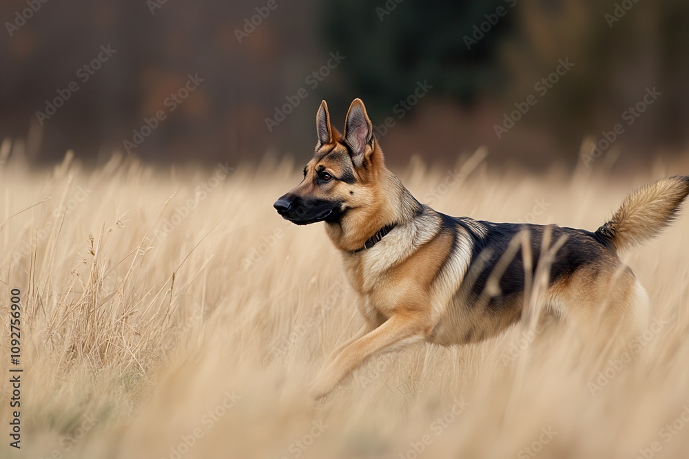 Fototapeta premium German Shepherd in Action: A muscular German Shepherd running