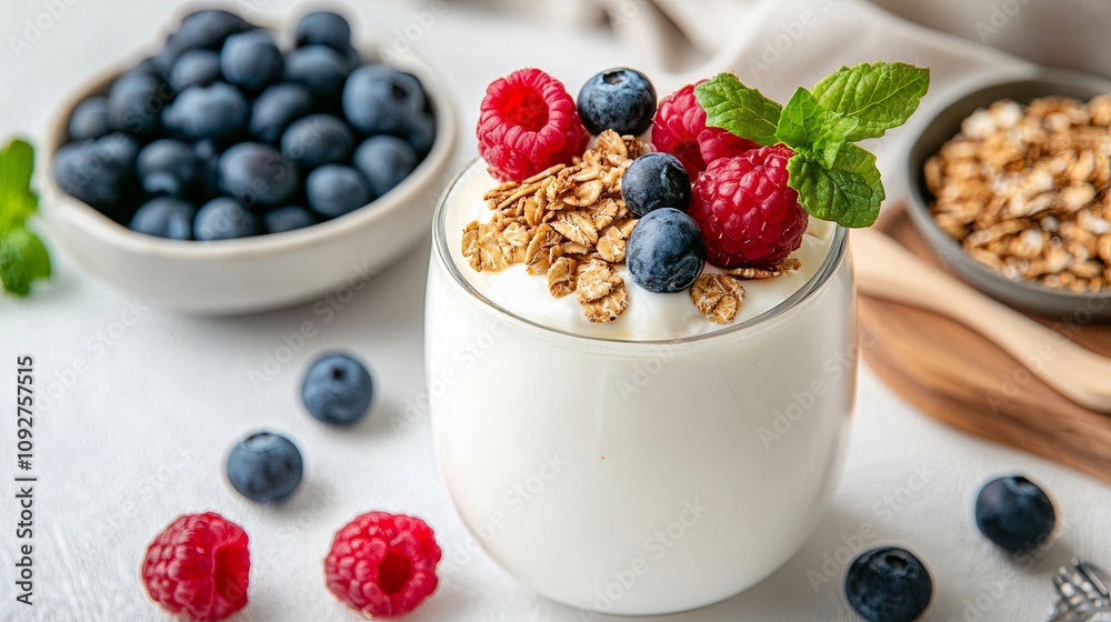 Healthy Yogurt Breakfast with Berries and Granola