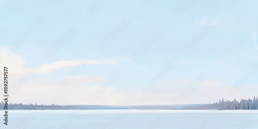 Obraz premium This serene winter landscape features a soft color palette with tranquil blues and whites, creating an ideal backdrop for various design projects and holiday-themed materials