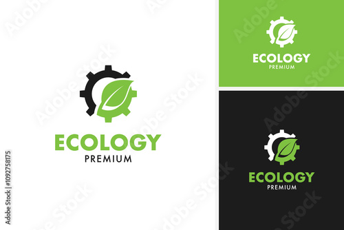 Gear and leaf sustainability logo design for eco-friendly industries template vector illustration