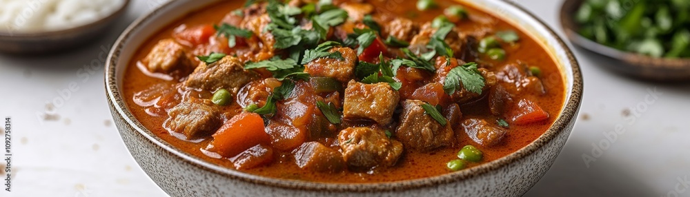 Delicious hearty chicken curry in a bowl. Delicious hearty chicken curry in a bowl.