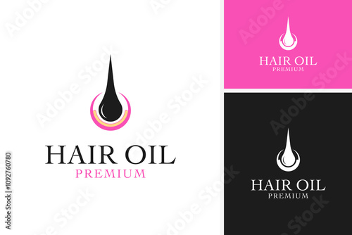 Wavy hair and oil drop hair care logo design template vector illustration