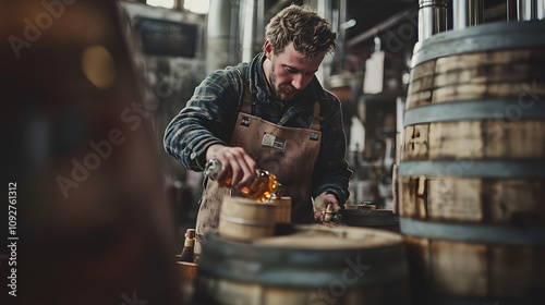 An Artisanal Scottish Distillery Worker Perfecting the Craft of Whisky Production photo