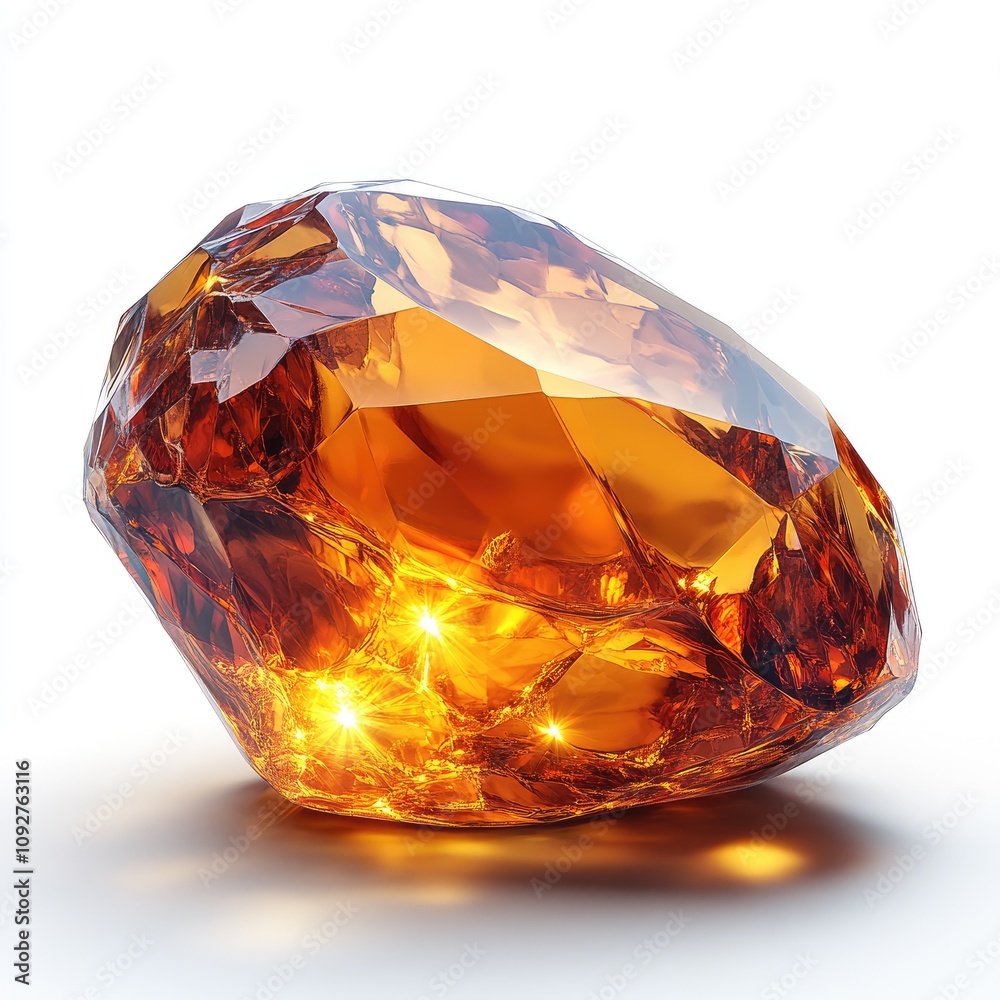 Orange amber stone. Luxurious jewelry made of precious stones. Shiny amber close-up. Amber gemstone. Expensive jewelry.