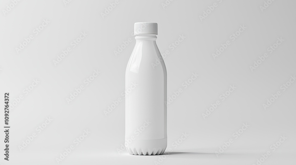 A single, white, plastic bottle with a cap, isolated on a white background. A single, white, plastic bottle with a cap, isolated on a white background.