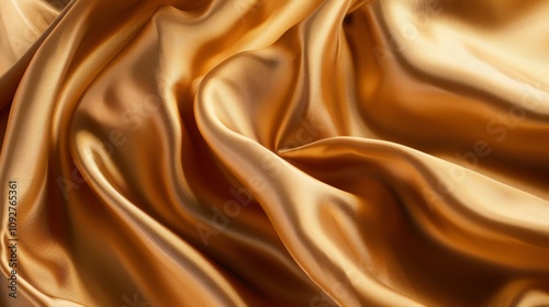 A close-up image of a soft, flowing, gold-colored satin fabric.