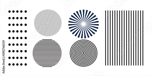 Black concentric circle set. Sonar or sound wave ring collection. Dotted and linear epicentre, target, radar icon concept. Ripple radial signal or vibration elements.