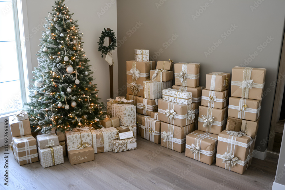 Holiday gift preparation cozy living room decorative scene winter wonderland festive atmosphere joyful anticipation Holiday gift preparation cozy living room decorative scene winter wonderland festive atmosphere joyful anticipation