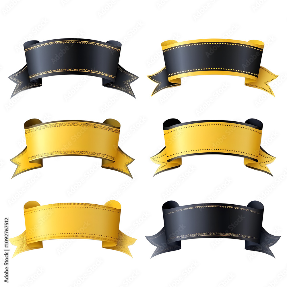 set of a black and yellow ribbon banner set of a black and yellow ribbon banner