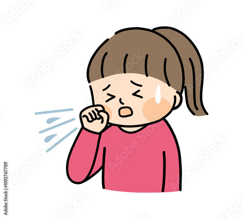 咳をする女の子のイラスト