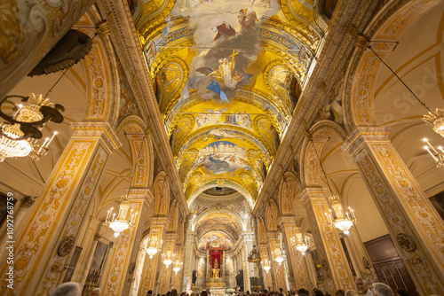 ACIREALE, ITALY, JUNE 18, 2023 - Inner of the Basilica Cathedral of Maria SS. Annunziata or Duomo of Acireale,  province of Catania, Sicily, Italy