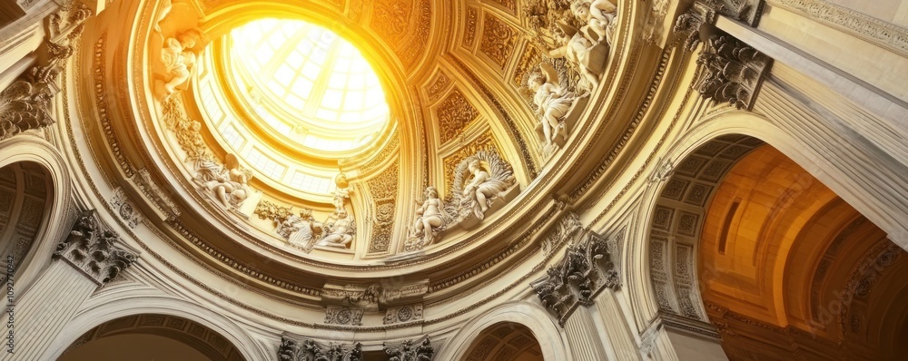 Obraz premium A stunning view of an ornate dome with light streaming through, showcasing architectural beauty.