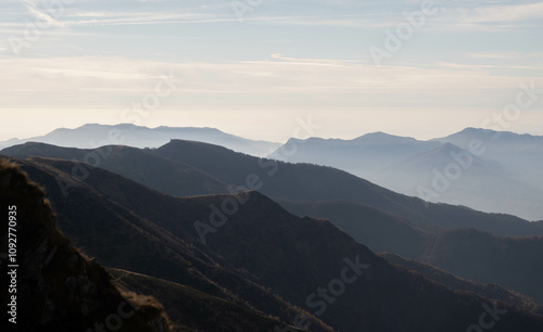 Mountain silhouettes in Switzerland's Misty Mountains