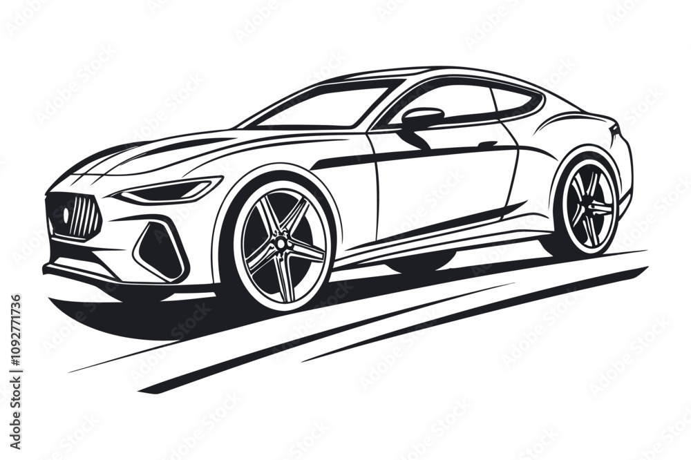 Naklejka premium Modern luxury car illustration in black and white
