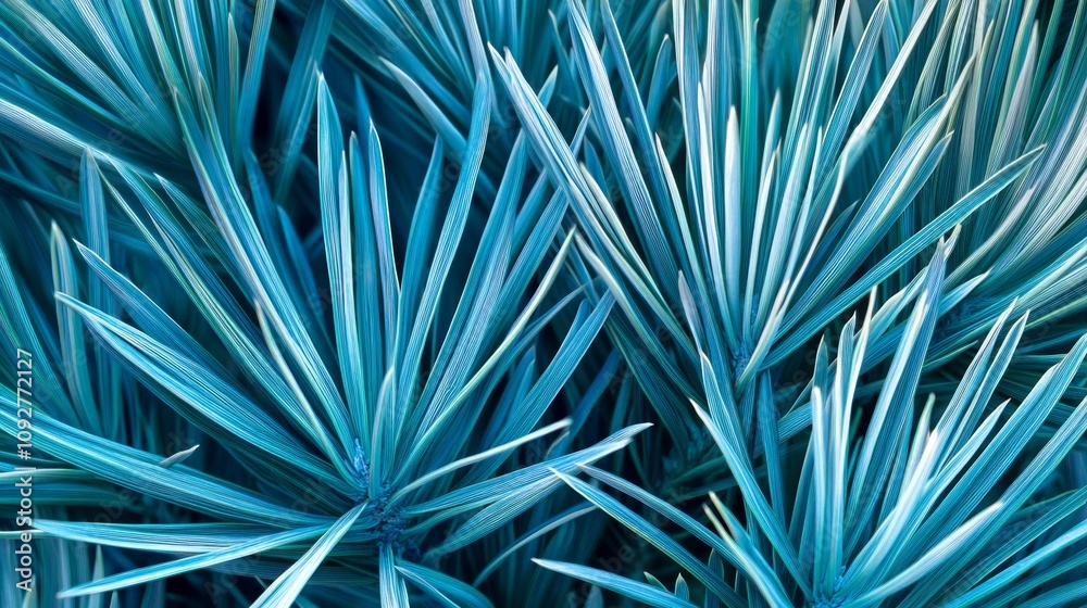 Fototapeta premium Close-up of pine needles. The texture of the green branches is visible. Blue-tinged pine branches are also shown.