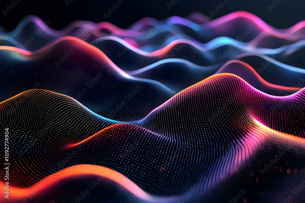 Fototapeta premium Colorful wave patterns create a vibrant digital landscape