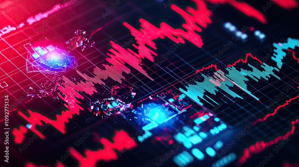 Dynamic stock market data visualization with vibrant graphs and indicators. Dynamic stock market data visualization with vibrant graphs and indicators.
