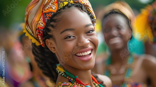 Portrait of a Happy Young Woman Wearing Traditional Headscarf