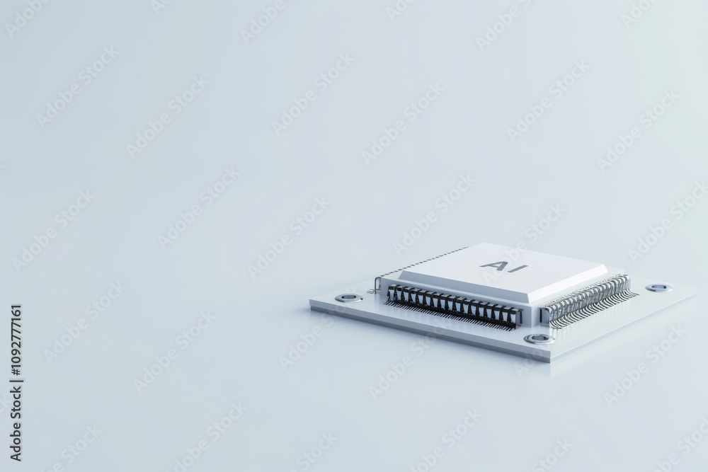 High-Tech AI Chip on a Minimalist Surface Illustrating the Future of Artificial Intelligence and Computing Technology in Modern Electronics High-Tech AI Chip on a Minimalist Surface Illustrating the Future of Artificial Intelligence and Computing Technology in Modern Electronics