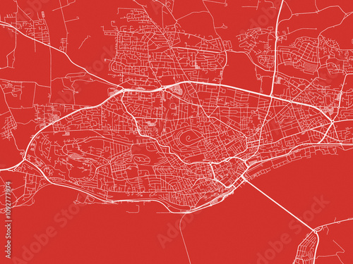 Fotografie Christmas Map of Dundee, United Kingdom in Snowy White on Festive Red Background