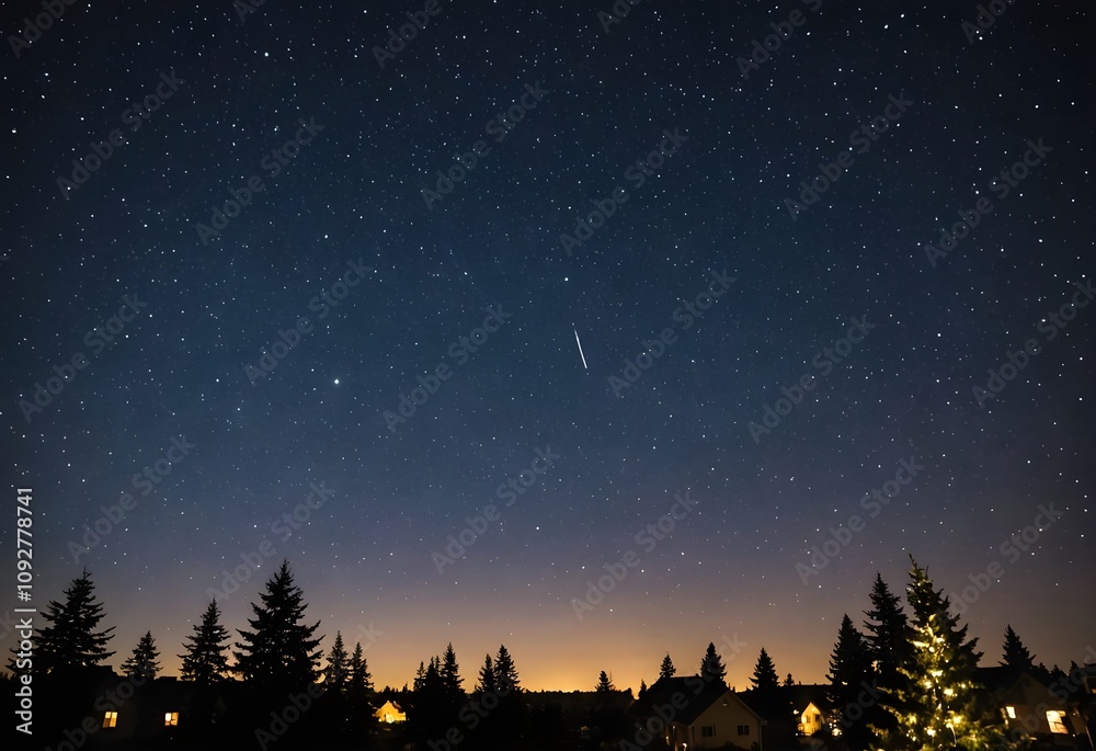 Fototapeta premium Lapland snowy landscape, Christmas starry night wallpaper