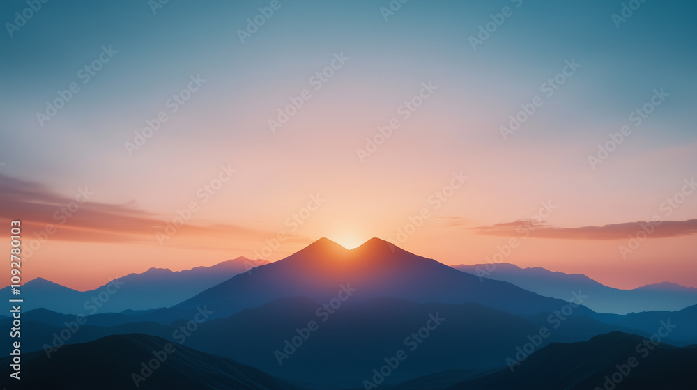 breathtaking sunset over mountain peaks, casting warm hues across sky and valleys, creating serene and tranquil atmosphere. breathtaking sunset over mountain peaks, casting warm hues across sky and valleys, creating serene and tranquil atmosphere.