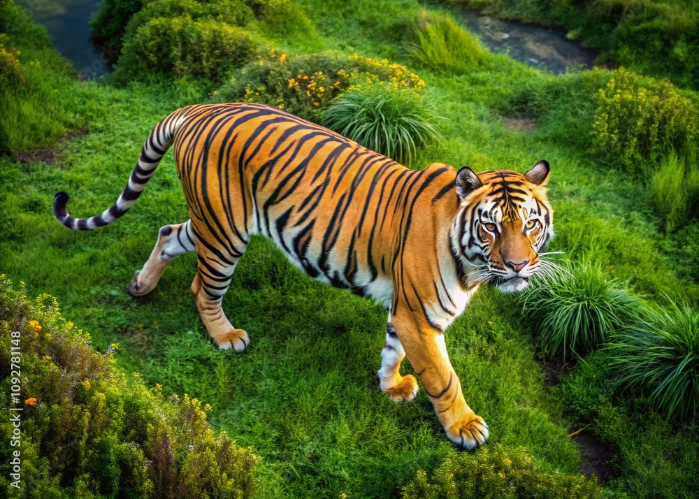 Majestic Tiger Walking in a Minimalist One Line Drawing Style Captured from Above with Drone Photography, Showcasing Nature's Beauty and Wildlife Artistry Majestic Tiger Walking in a Minimalist One Line Drawing Style Captured from Above with Drone Photography, Showcasing Nature's Beauty and Wildlife Artistry