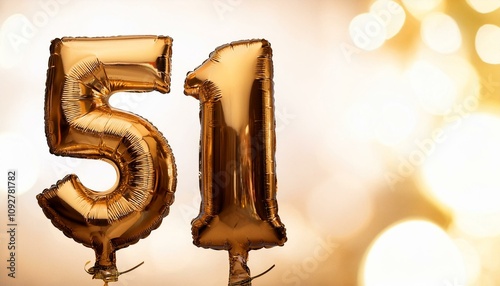  Number 51 golden balloons with copy space  photo