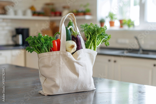 Reusable shopping bag with fresh vegetables	