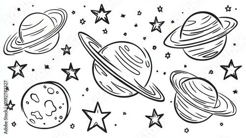 Visually appealing illustration of planets and stars capturing the beauty of the cosmos in a creative black and white design photo