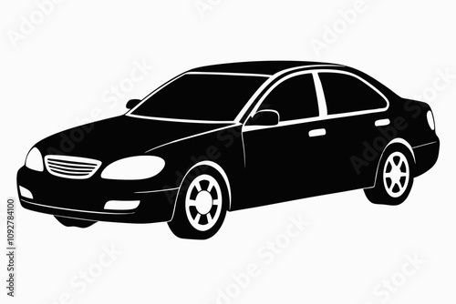 Classic sedan car illustration in black and white silhouette