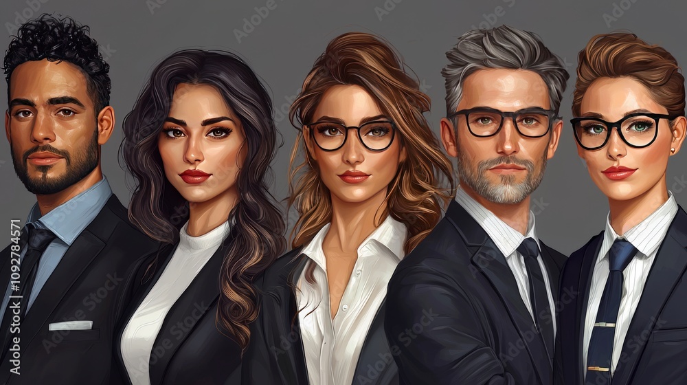 This captivating image features a stylish team of modern professionals in suits, exuding confidence, elegance, and contemporary fashion in a dynamic business environment. This captivating image features a stylish team of modern professionals in suits, exuding confidence, elegance, and contemporary fashion in a dynamic business environment.
