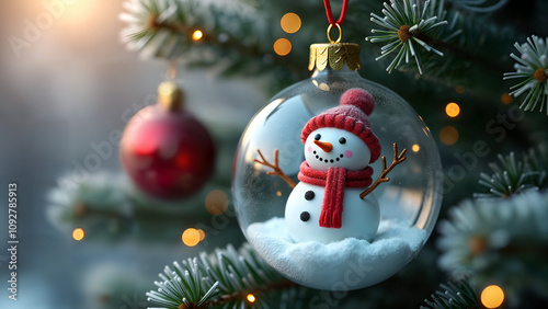 Cheerful Snowman Inside Christmas Ornament
