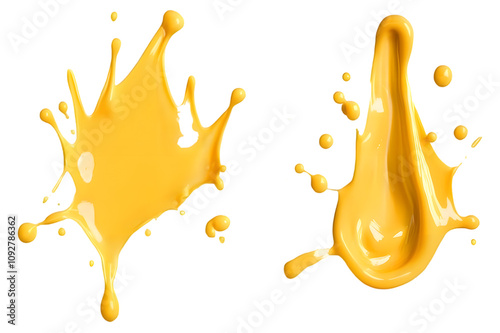 Set of yellow drops and splashes of cheese sauce isolated on transparent background