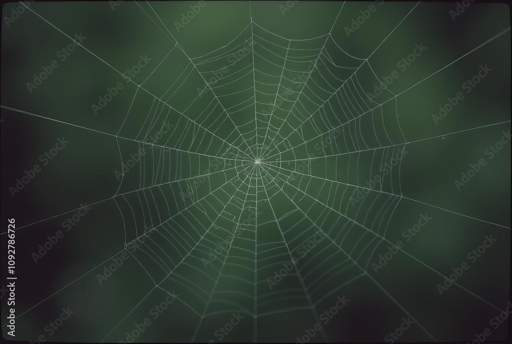 Naklejka premium _ - A cobweb captured on film, with visible grain that adds text
