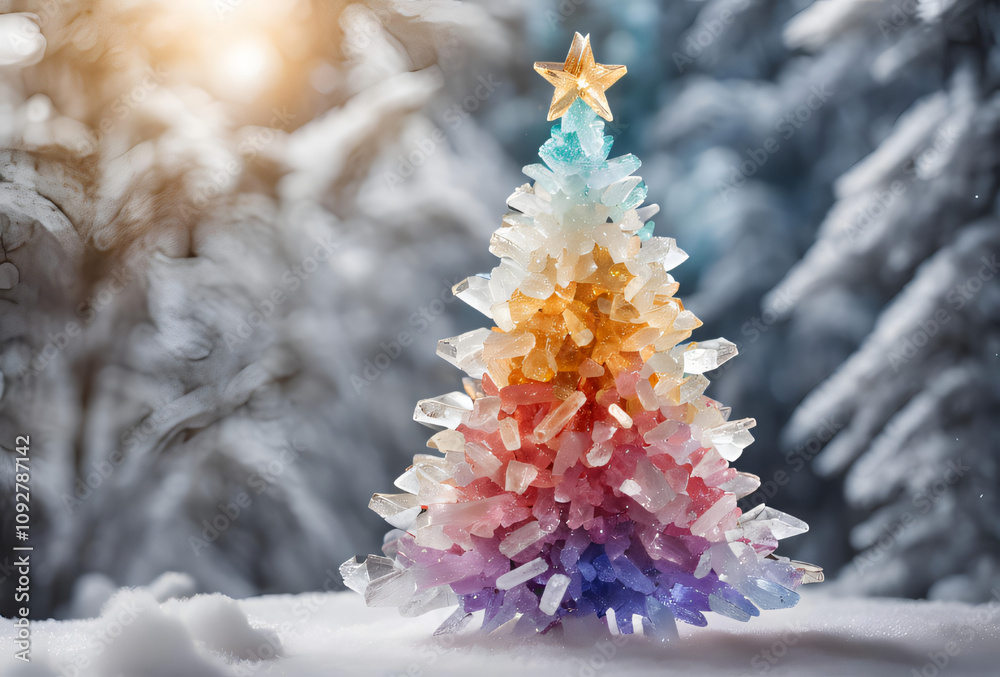 Naklejka premium Elegant Crystal Arbor: A Unique Holiday Decoration Blending Nature's Colors with Festivity.
