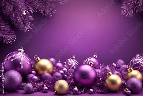 purple christmas background with decorative balls