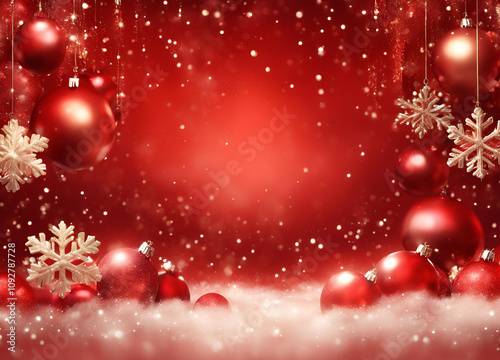 red christmas background with snowflakes