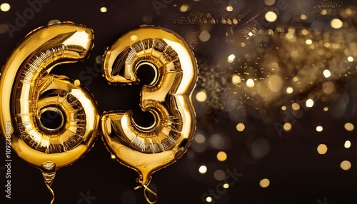  Number 63 golden balloons with copy space  photo