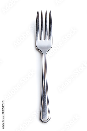 A shiny silver fork isolated on a white background