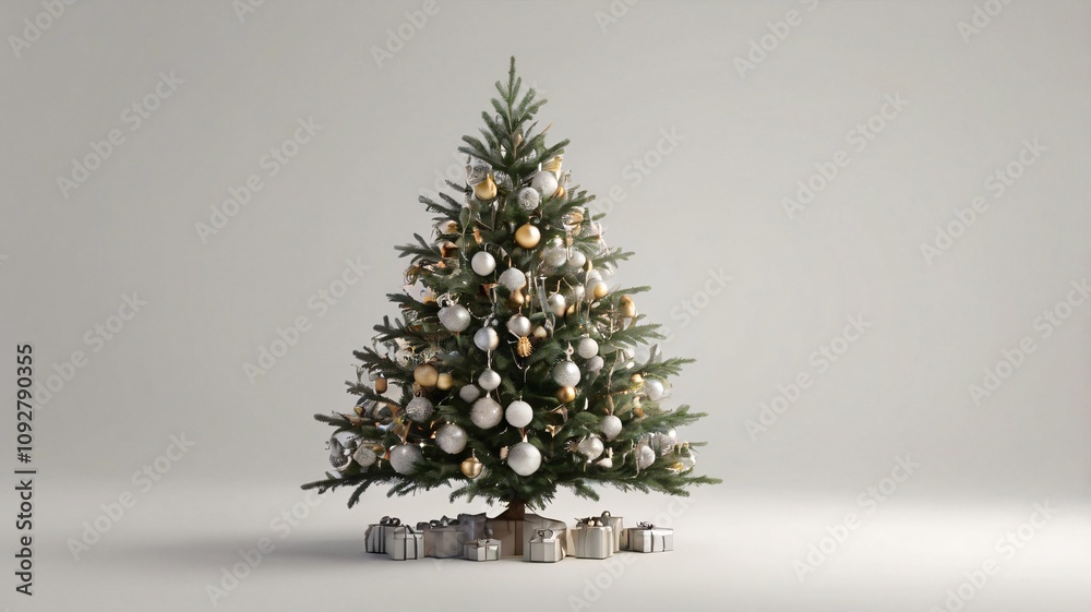 Elegant Christmas Tree with White and Gold Ornaments, Star Topper, and Minimalist Festive Decor V6 Elegant Christmas Tree with White and Gold Ornaments, Star Topper, and Minimalist Festive Decor V6