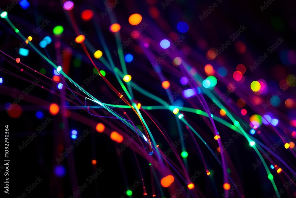 Obraz premium Matrix Code Fiber Optics Close ups of fiber optic lights with co