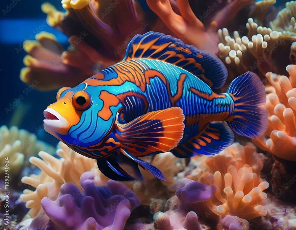 Mandarinfish Synchiropus splendidus Coral Reef and Anemones Vibrant Colors of Tropical Saltwater Exotic Beauty
