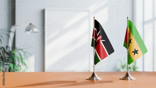 FLAGS OF KENYA AND SAO TOME ON TABLE