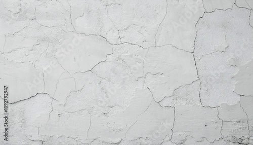 Close-up of a textured white concrete wall showing cracks and peeling layers, highlighting aging and urban decay. Perfect for backgrounds, textures, or illustrating elements of deterioration