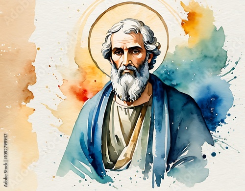 Watercolour Painting of Saint Luke. Bliblical illustration Watercolour 