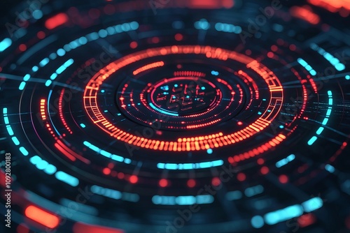 Wallpaper Mural Futuristic digital interface with glowing circles and vibrant colors, ideal for tech-related visuals. Torontodigital.ca